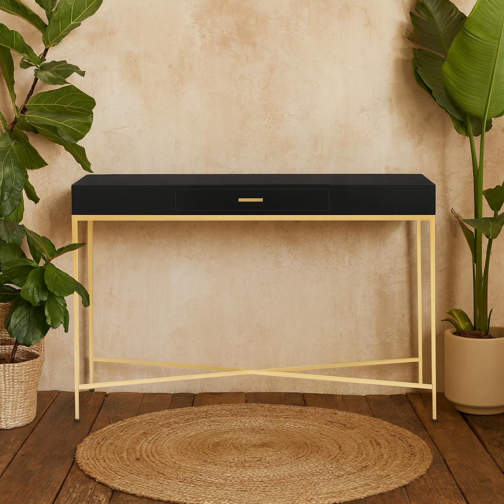 Palermo Black and Gold One Drawer Console Table with Drawer