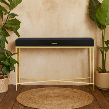 Palermo Black and Gold One Drawer Console Table with Drawer