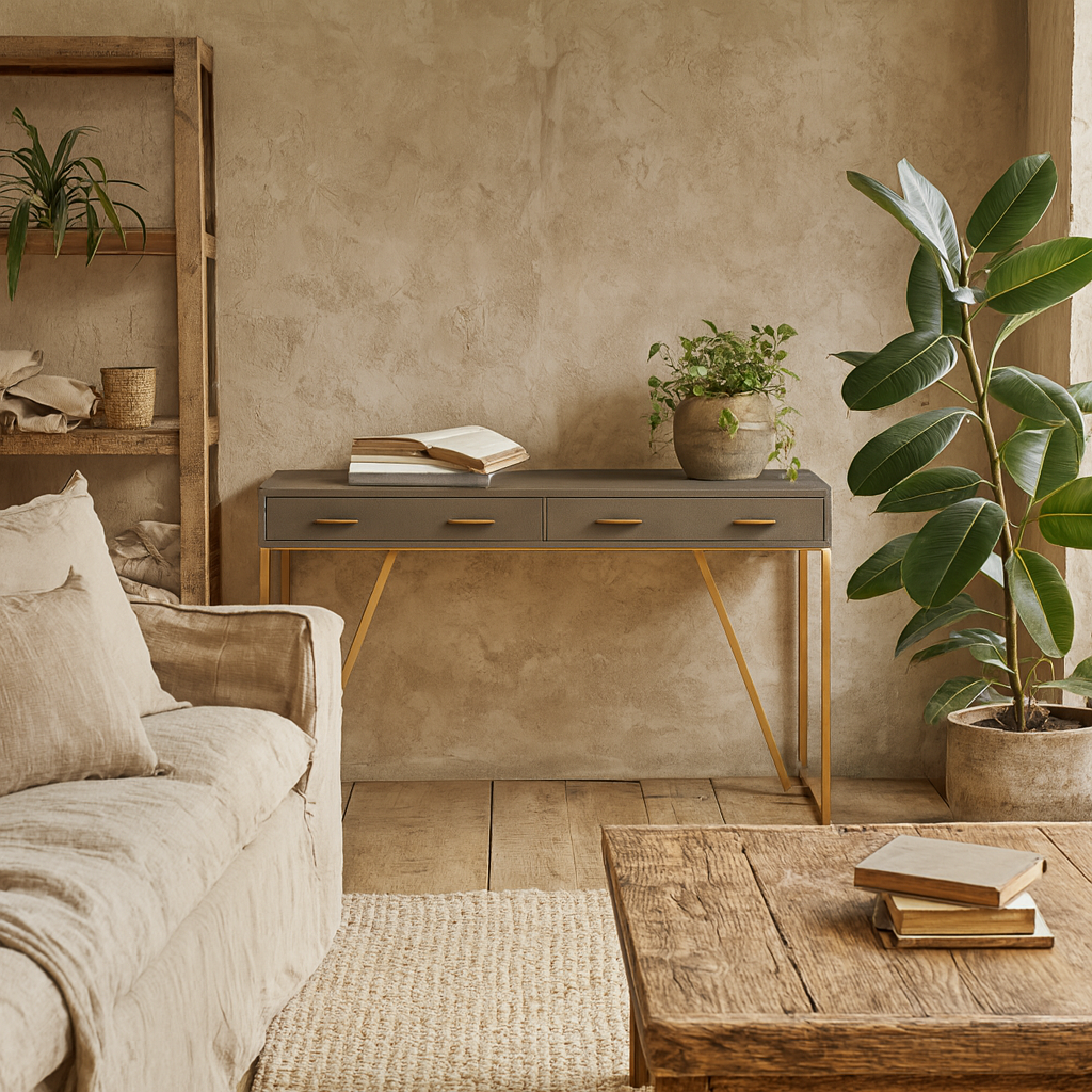 Grey Verona Ash Grey Shagreen Desk 4 Drawers