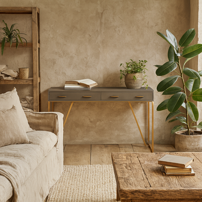 Grey Verona Ash Grey Shagreen Desk 4 Drawers