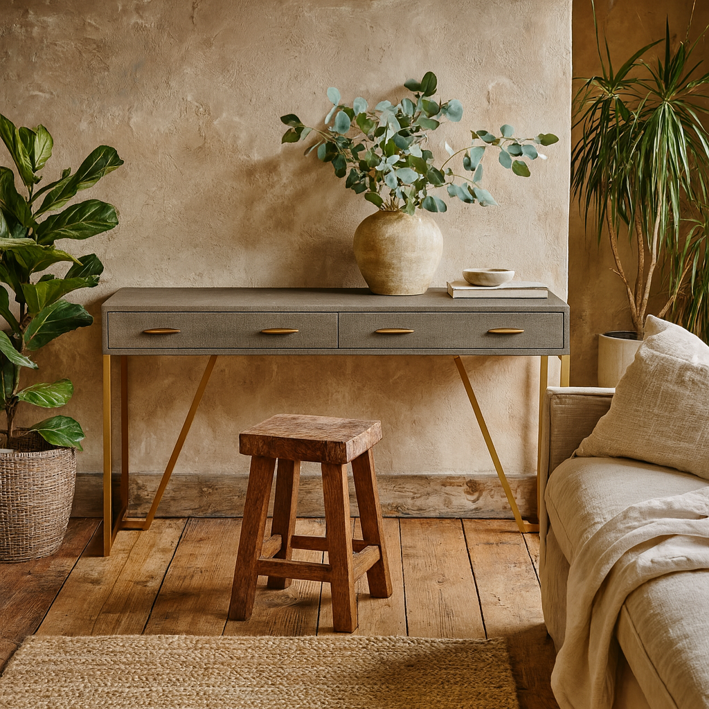 Grey Verona Ash Grey Shagreen Desk 4 Drawers
