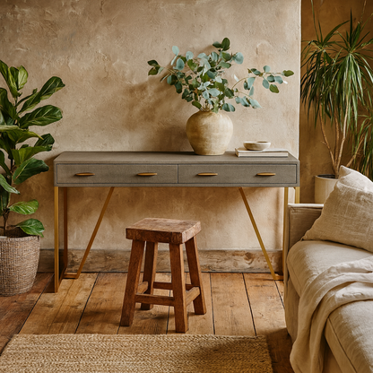 Grey Verona Ash Grey Shagreen Desk 4 Drawers