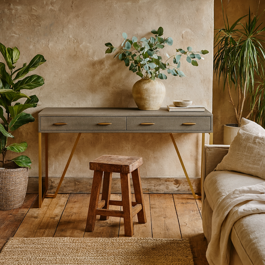 Grey Verona Ash Grey Shagreen Desk 4 Drawers