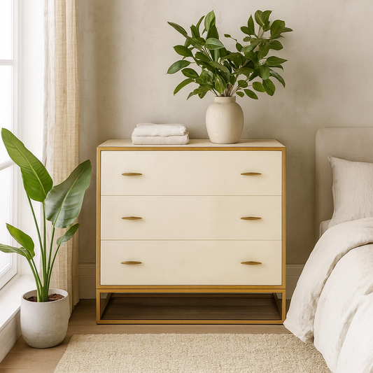 Belluno Ivory Shagreen and Antique Brass Chest of 3 Drawers