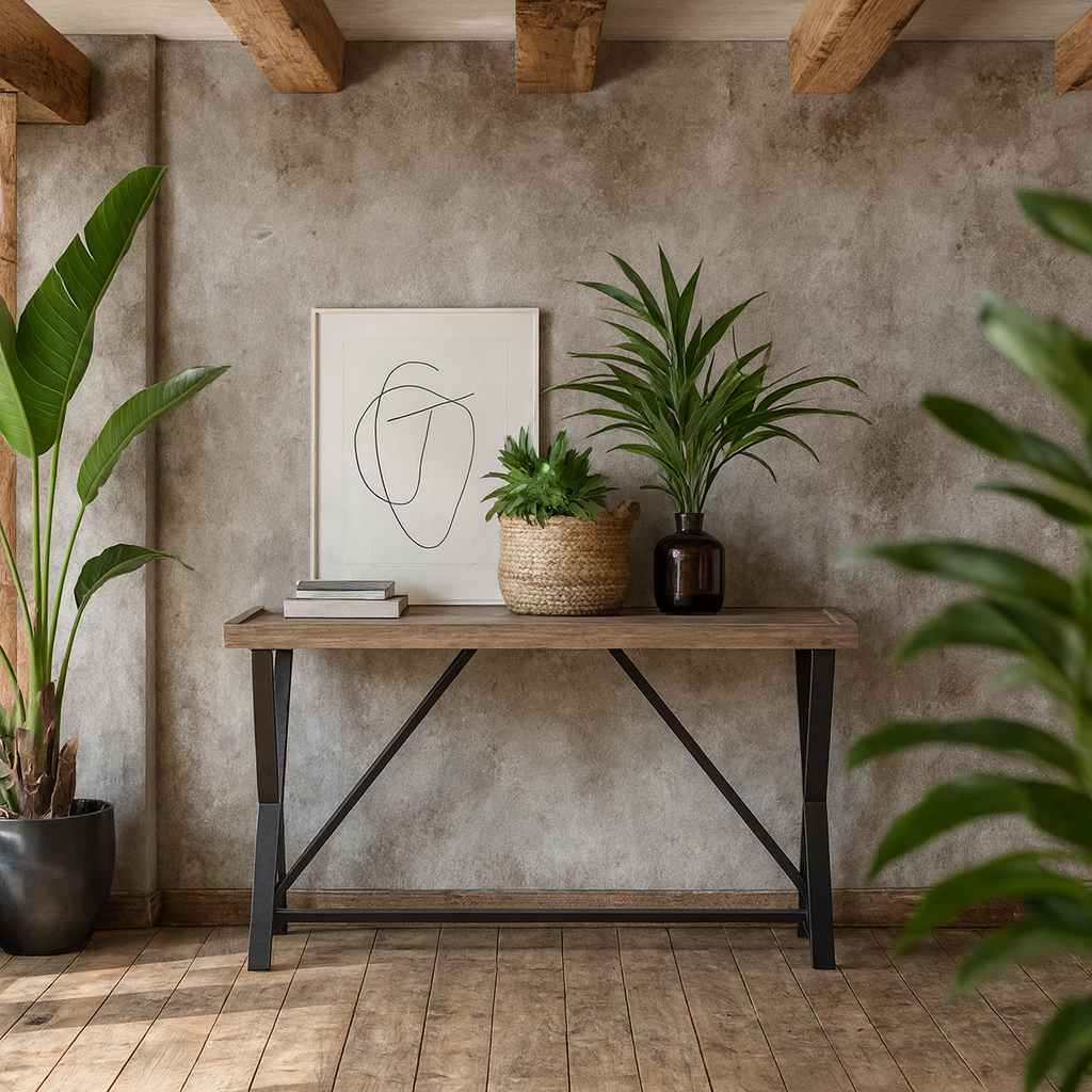 Trento Aged Grey Oak and Metal Console Table