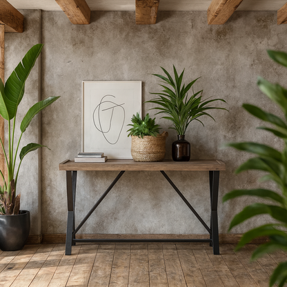 Trento Aged Grey Oak and Metal Console Table