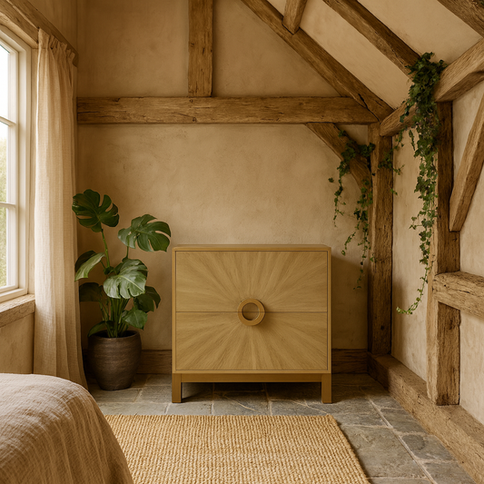 Mantova Natural Oak Sunburst Chest of 2 Drawers