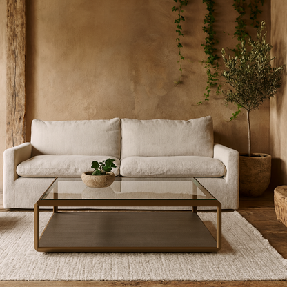 Siena Grey Shagreen Glass and Gold Coffee Table