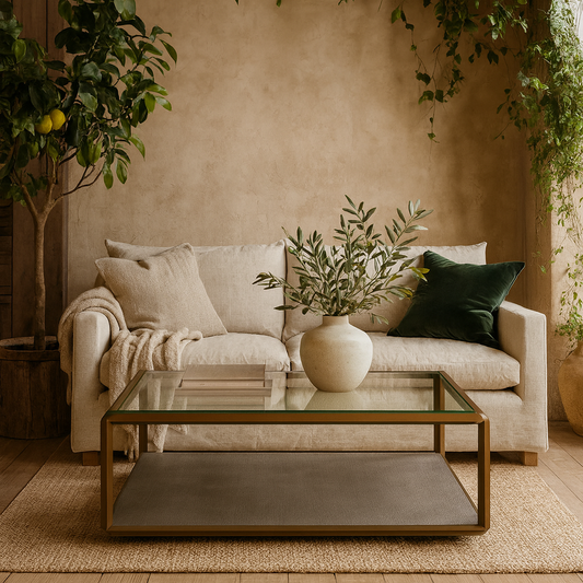 Siena Grey Shagreen Glass and Gold Coffee Table