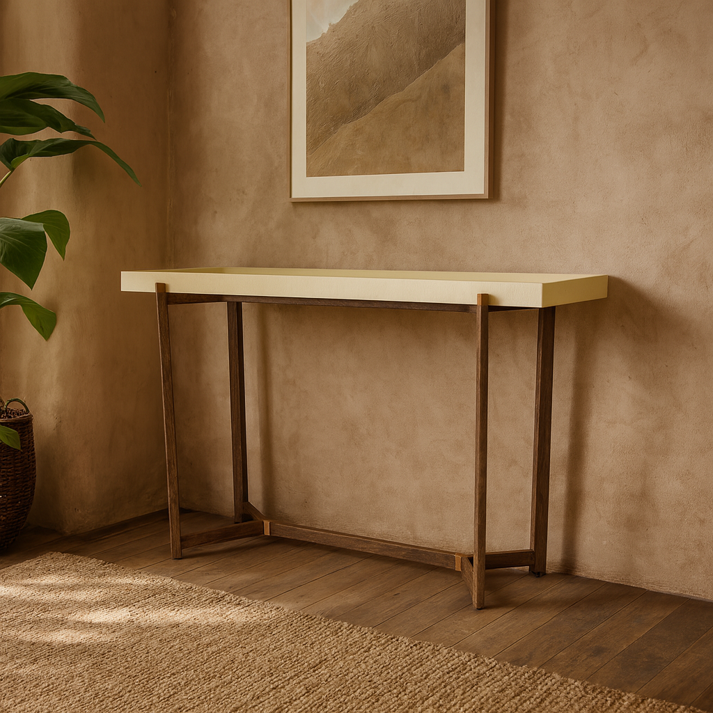 Arezzo Cream Shagreen and Walnut Console Table