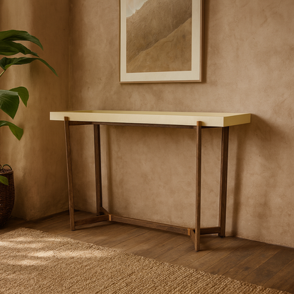 Arezzo Cream Shagreen and Walnut Console Table