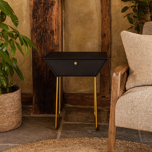 Ankara Black Metal 1 Drawer Bedside Cabinet With Hammered Gold Effect