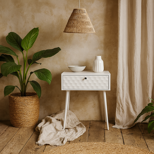 Essen White Metal 1 Drawer Bedside Cabinet With Gold Handle