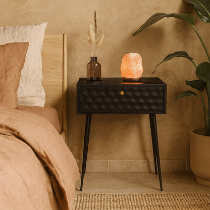 Agios Nikolaos Black Metal 1 Drawer Bedside Cabinet With Gold Handle