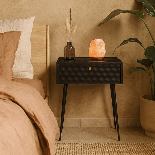 Agios Nikolaos Black Metal 1 Drawer Bedside Cabinet With Gold Handle