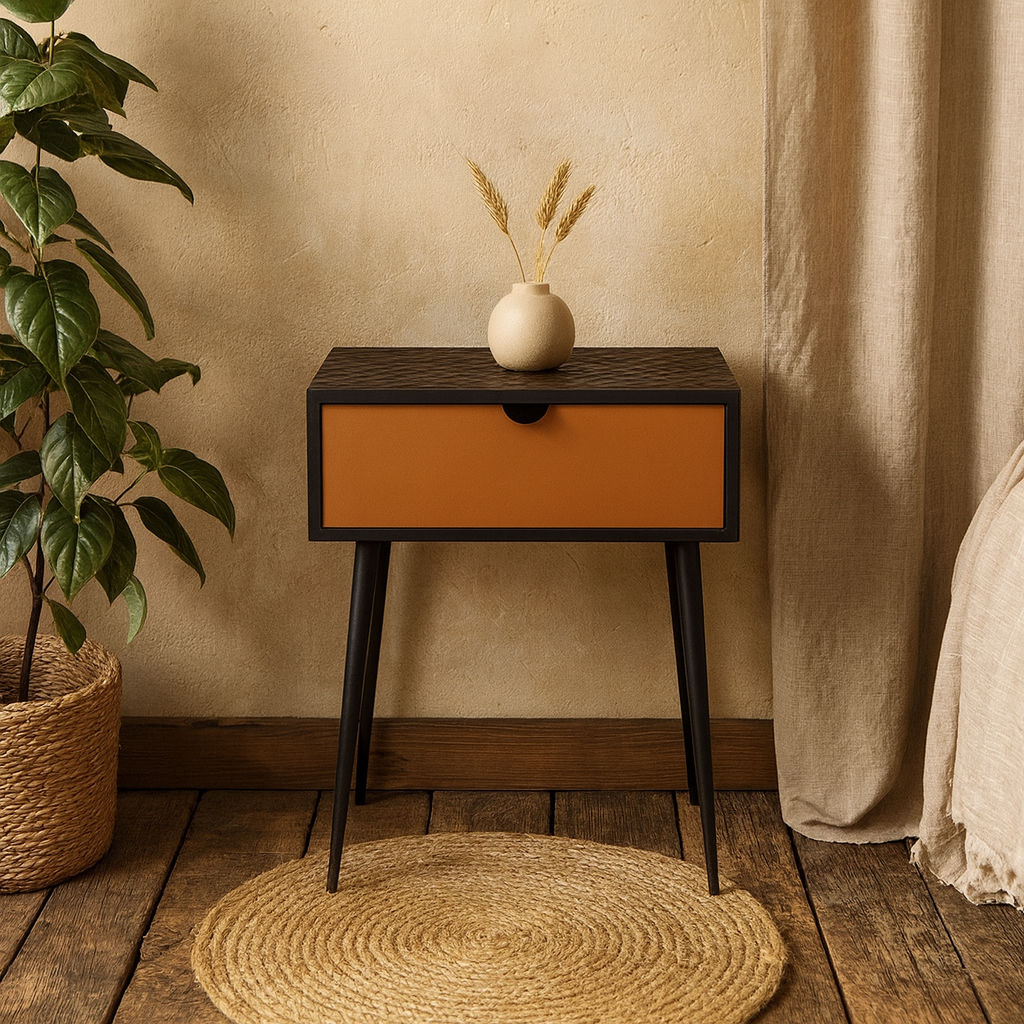 Hanover Black Metal 1 Drawer Bedside Cabinet With Copper Drawer Front