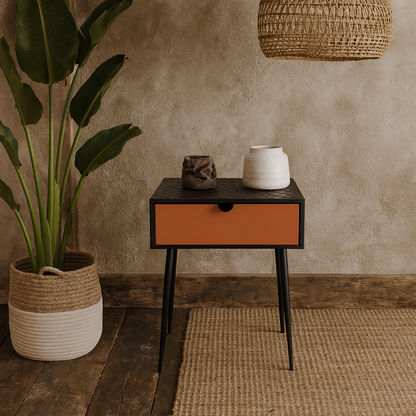 Hanover Black Metal 1 Drawer Bedside Cabinet With Copper Drawer Front