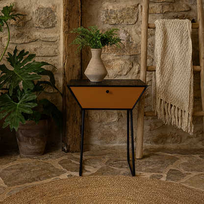 Faliraki Black Metal 1 Drawer Bedside Cabinet With Copper Drawer Front