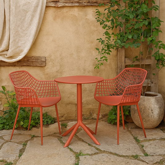 Apokoronas Terracotta Outdoor 3 Piece Lattice Bistro Table And 2 Armchair Set