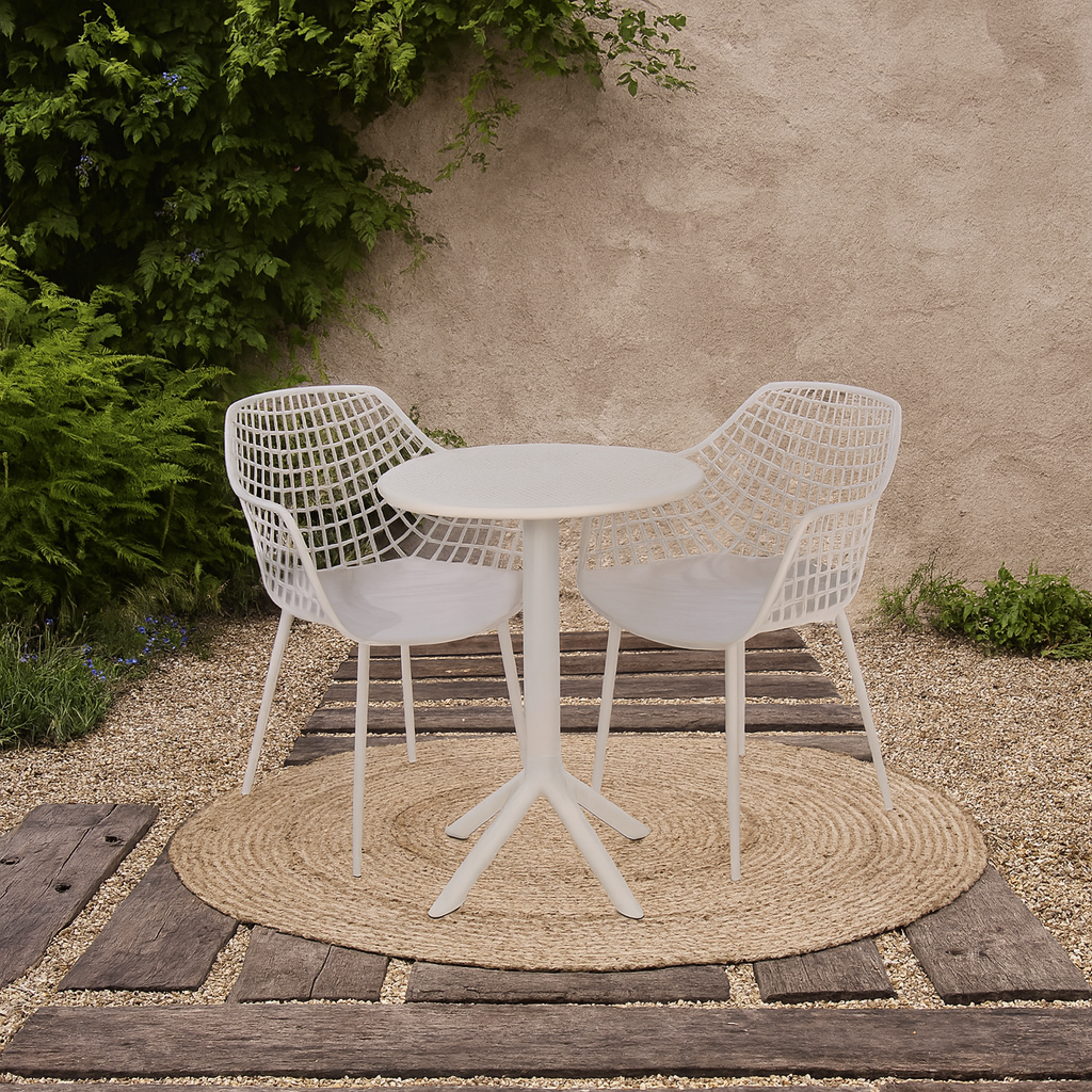 Estepona Calico Outdoor 3 Piece Lattice Bistro Table And 2 Armchair Set