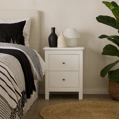 Mainz White Wood 2 Drawer Bedside Cabinet