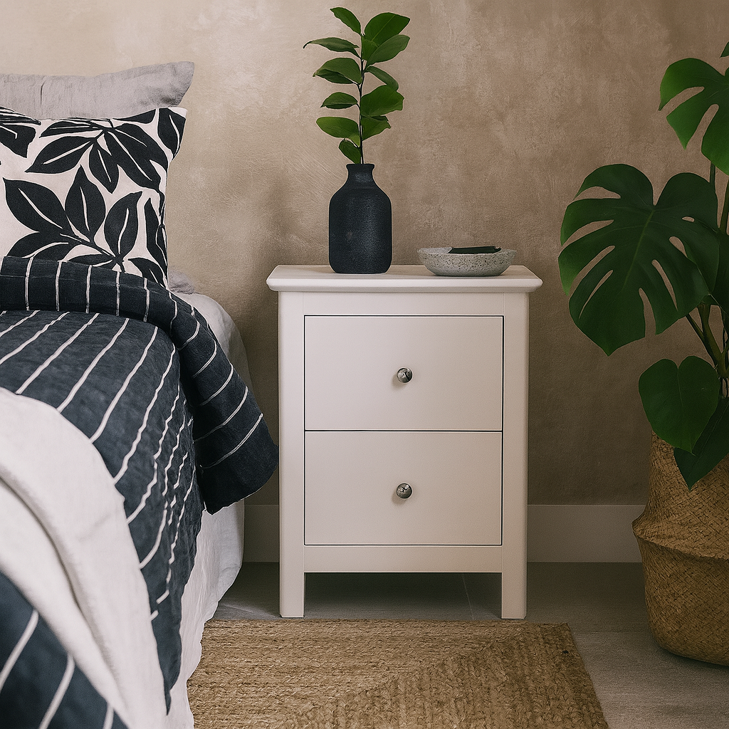 Mainz White Wood 2 Drawer Bedside Cabinet