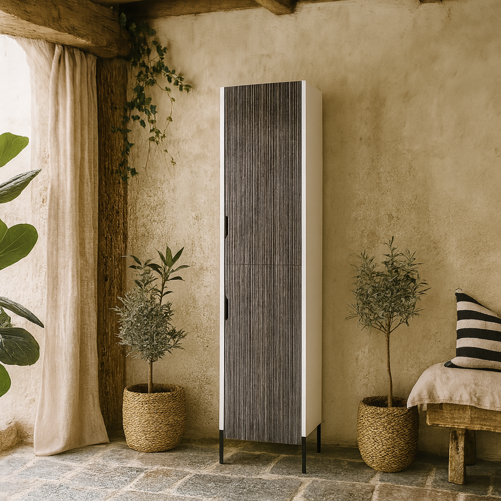 Torremolinos White And Grey Oak Wood Tall Storage Cabinet