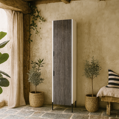 Torremolinos White And Grey Oak Wood Tall Storage Cabinet