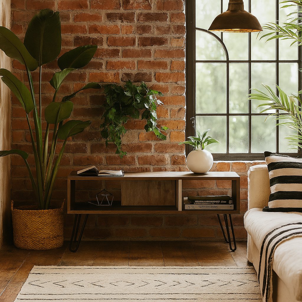 Thessaloniki Smoked Oak Wood Coffee Table With Grey Panel And Hairpin Legs