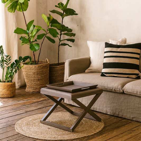 Lucca Grey Aged Oak Cross Frame Tray Side Table