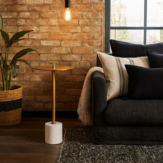 London Brass and White Marble Round Side Table