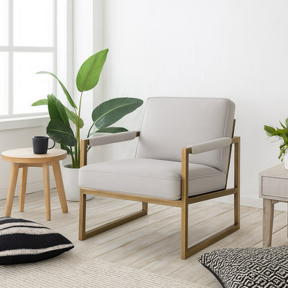 Torino Cream Chenille and Bronze Armchair