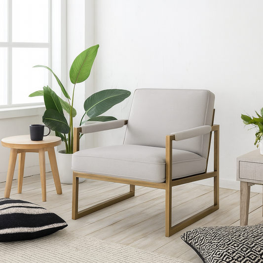 Torino Cream Chenille and Bronze Armchair