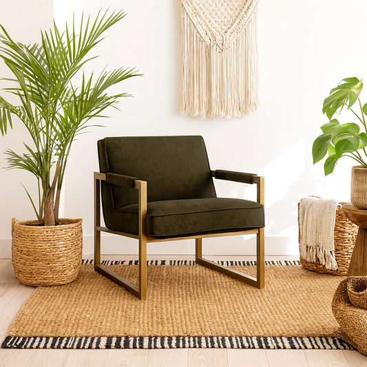 Firenze Olive Velvet and Bronze Armchair