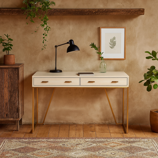 Marau Ivory Shagreen and Brass 2 Drawer Desk