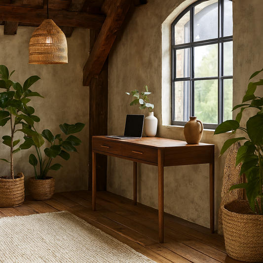 Bambola Walnut Wood Grain Two Drawer Desk