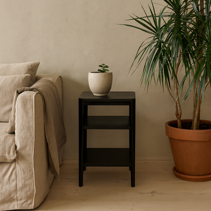 Cananeia Black Wood Grain Two Shelf Bedside Table
