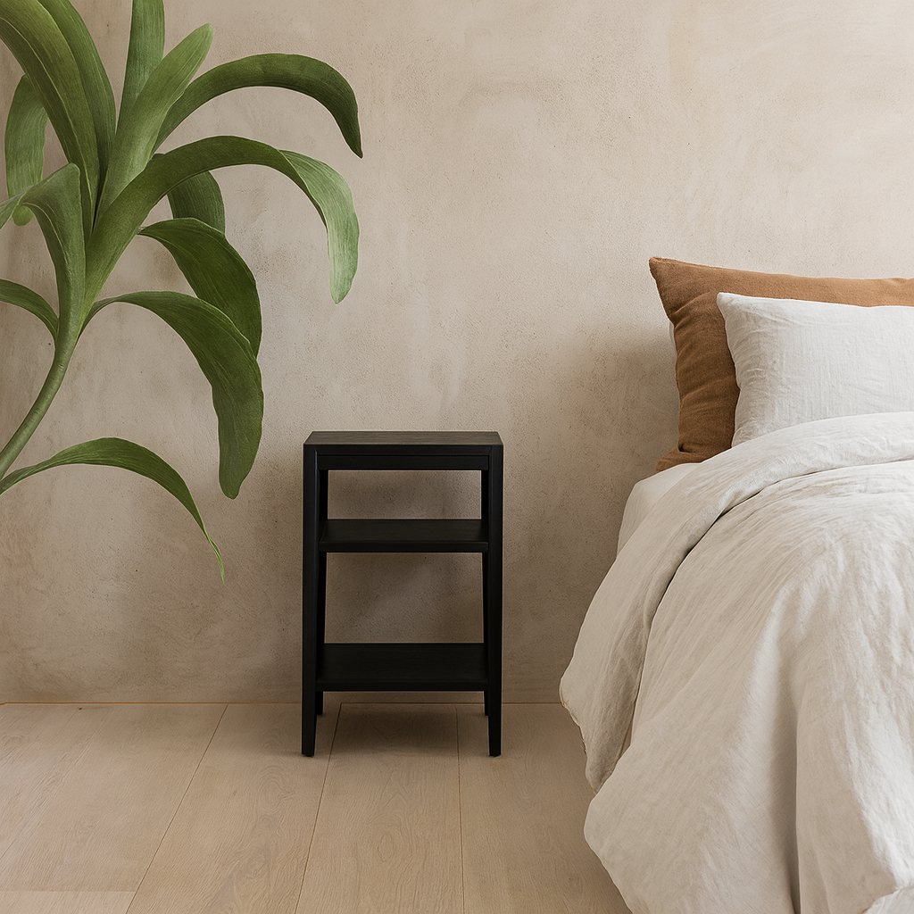 Cananeia Black Wood Grain Two Shelf Bedside Table