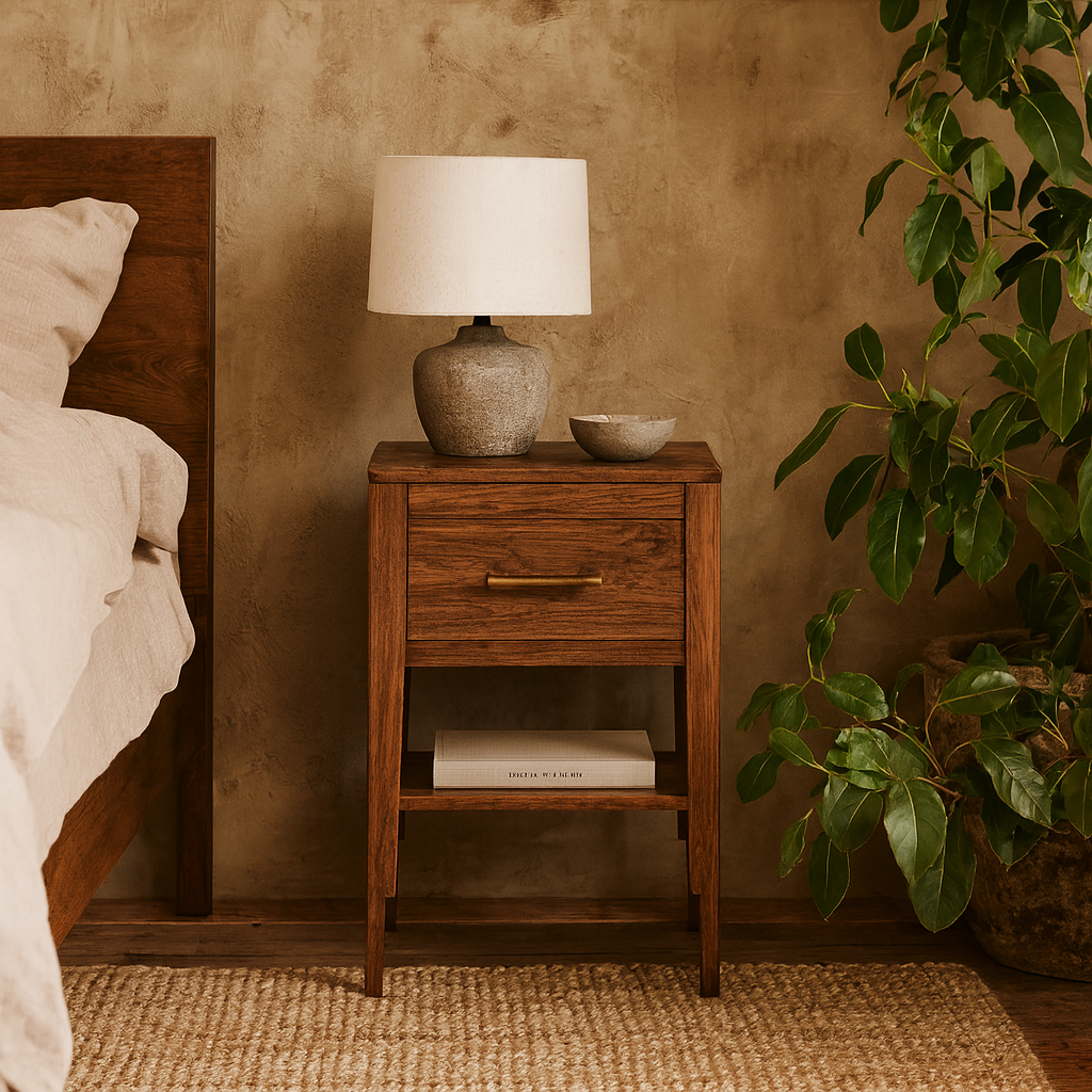 Ouro Preto Walnut Wood Grain One Drawer Bedside Table