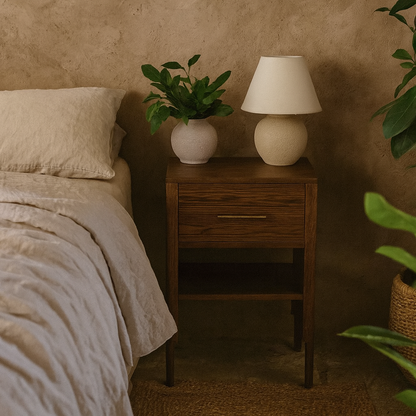 Ouro Preto Walnut Wood Grain One Drawer Bedside Table