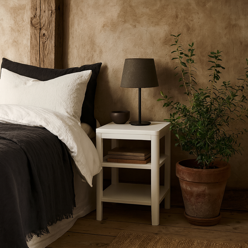 Itacare White Wood Grain Two Shelf Bedside Table