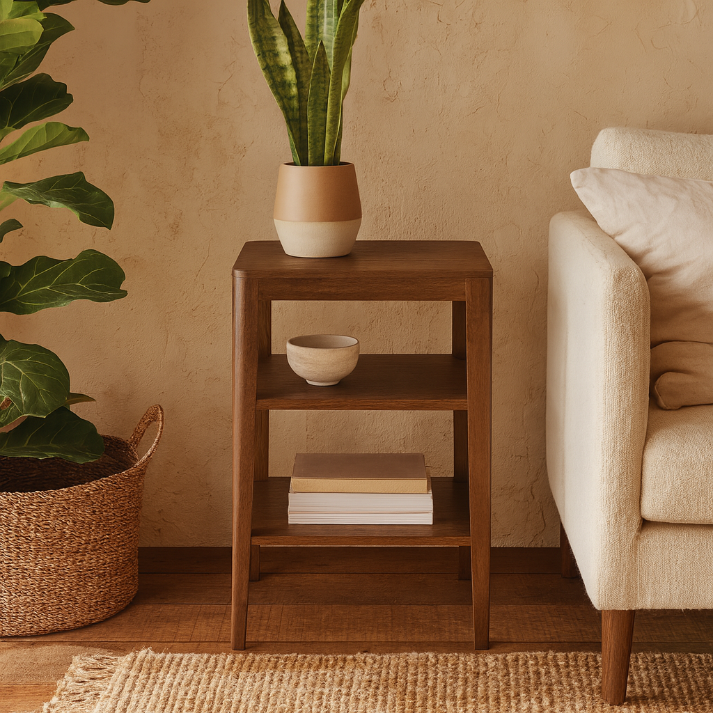 Madrid Walnut Wood Grain Two Shelf Bedside Table