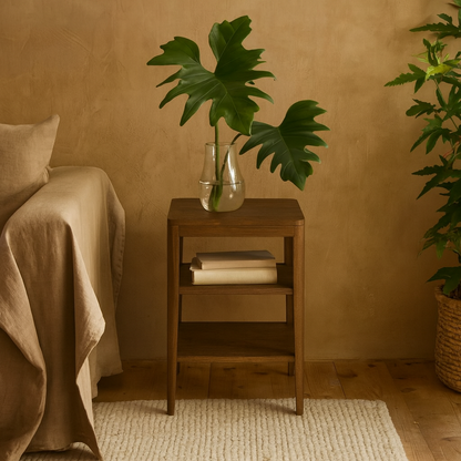 Madrid Walnut Wood Grain Two Shelf Bedside Table