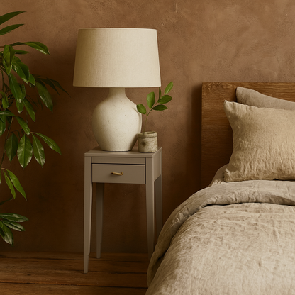 Olinda Mist Grey Wood Grain 1 Drawer Bedside Table