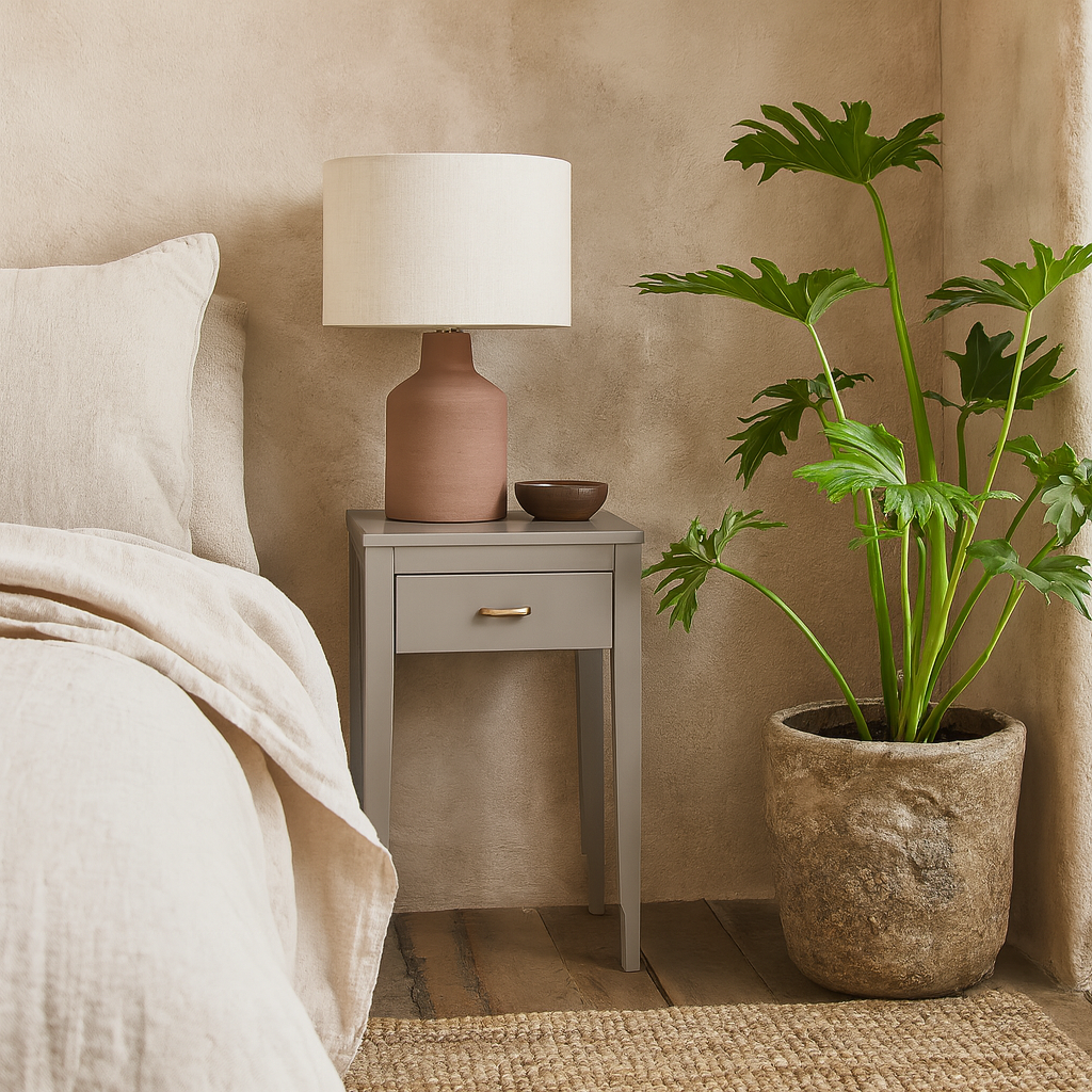 Olinda Mist Grey Wood Grain 1 Drawer Bedside Table