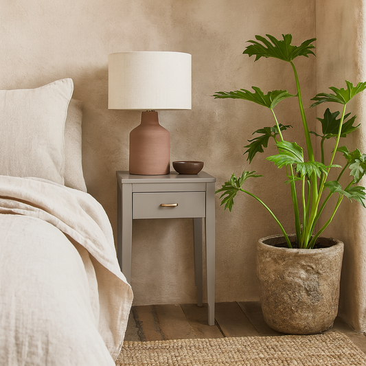 Olinda Mist Grey Wood Grain 1 Drawer Bedside Table