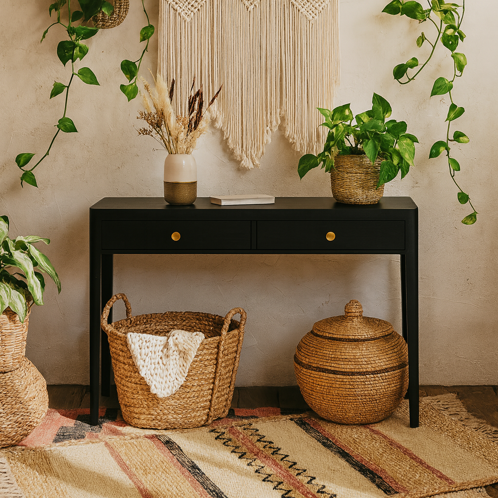 Recife Black Wood Grain 2 Drawer Desk