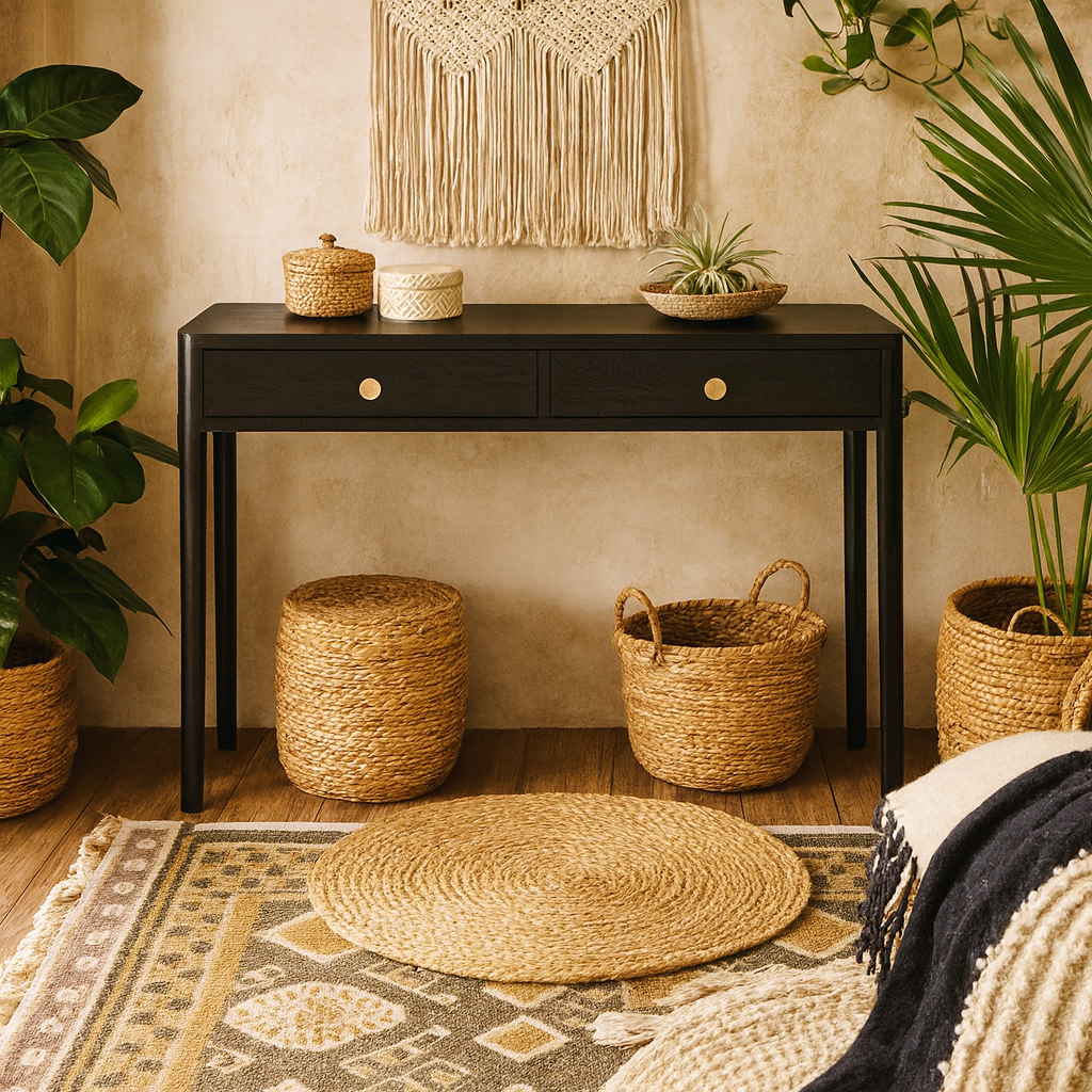 Recife Black Wood Grain 2 Drawer Desk