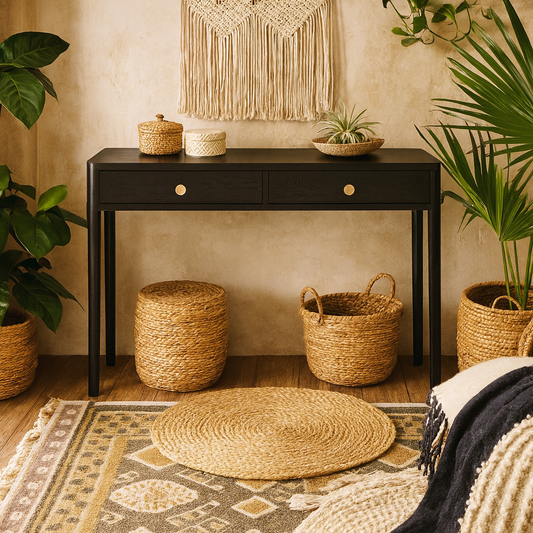 Recife Black Wood Grain 2 Drawer Desk