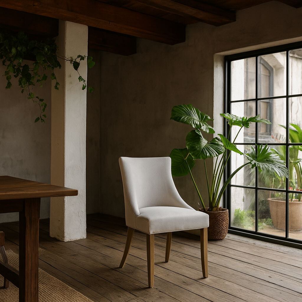 Gramado Cream Chenille and Aged Oak Dining Chair